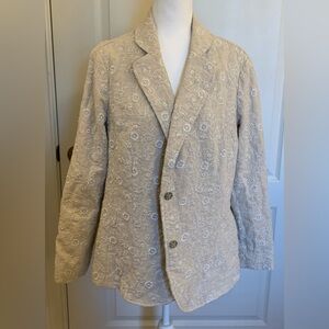 Coldwater Creek - Embroidered Metallic Accent Linen Blazer in Khaki - 1X